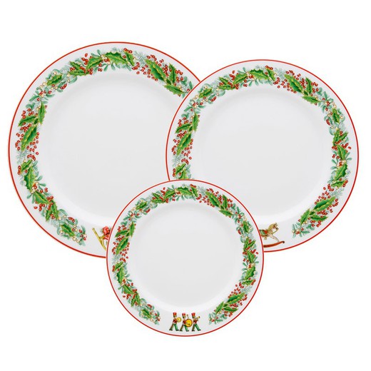 18-piece porcelain dinnerware in green and red | christmas magic