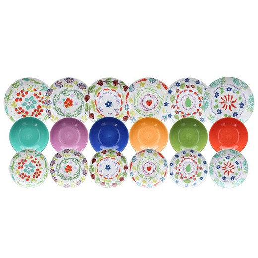 Vajilla de 18 piezas de porcelana y cerámica en multicolor | Bio
