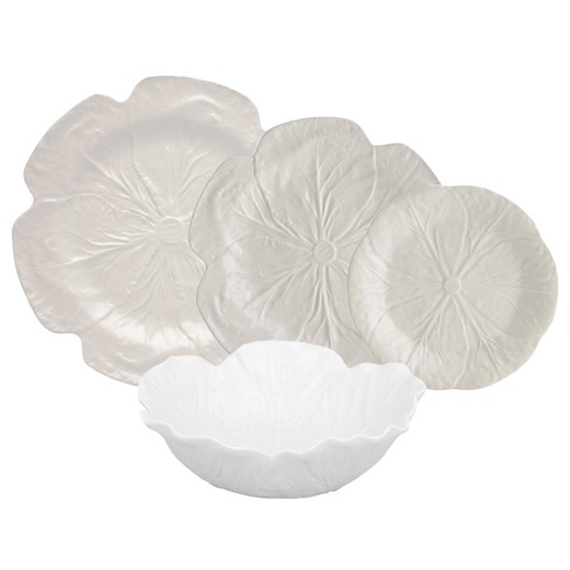 24-piece white stoneware dinnerware set | White cabbage