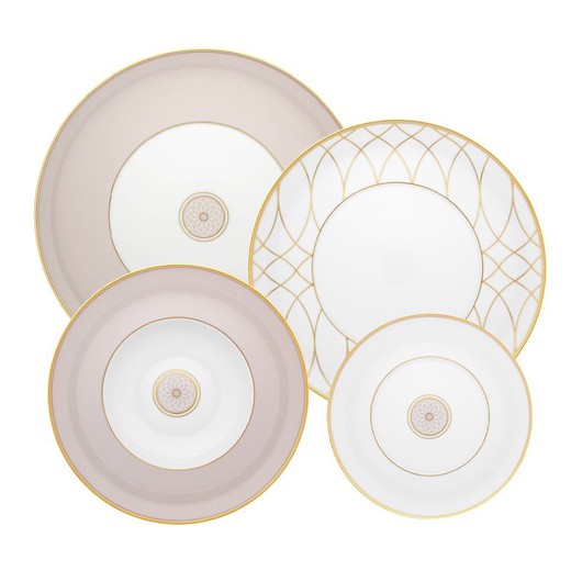 Vajilla de 24 piezas de porcelana en blanco, beige y oro | Terrace