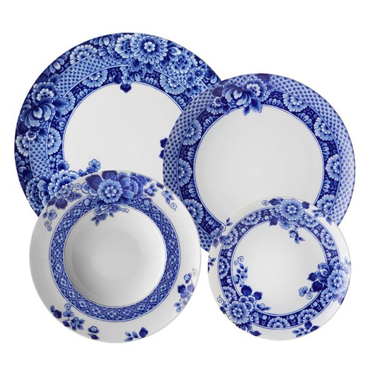 Vajilla de 24 piezas de porcelana en blanco y azul | Blue Ming