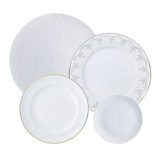 Vajilla de 24 piezas de porcelana en blanco, biscuit y oro | Paseo