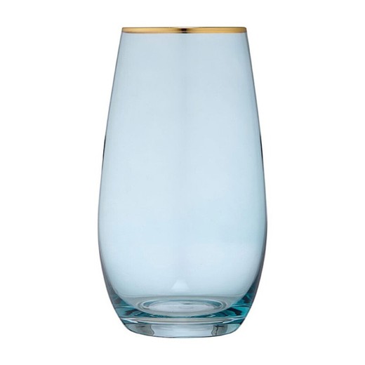 Tall crystal glass in blue and gold, 8.8 x 8.8 x 15.5 cm | Chloe Aqua