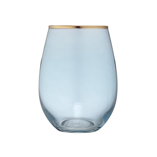 Laag glasglas in blauw en goud, 9 x 9 x 12 cm | Chloë Aqua