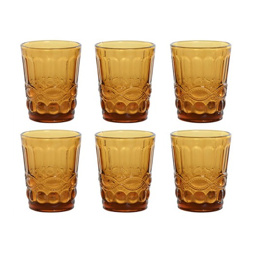 Set de 6 vasos de cristal en ámbar, 8 x 8 x 10 cm | Classic Garbo