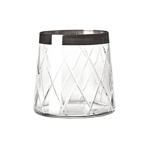 Vaso de whisky bajo de cristal plateado y transparente, Ø 9,4 x 8,8 cm | Biarritz