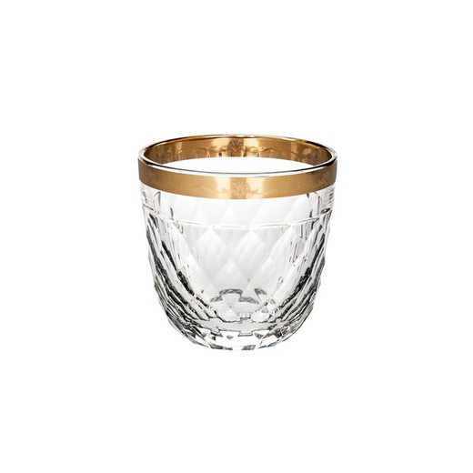 Vaso de whisky bajo de cristal transparente y dorado, Ø 9,4 x 9 cm | Palazzo Gold