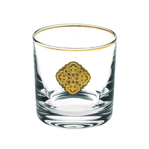 Lavkrystal og guld whiskyglas gennemsigtigt og guld, Ø 8 x 8 cm | Gylden