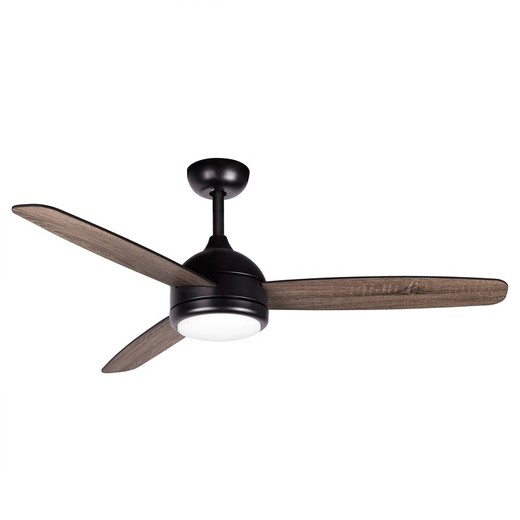 Wood and iron ceiling fan in dark natural and silver, Ø 132 x 40 cm | Sirocco DC