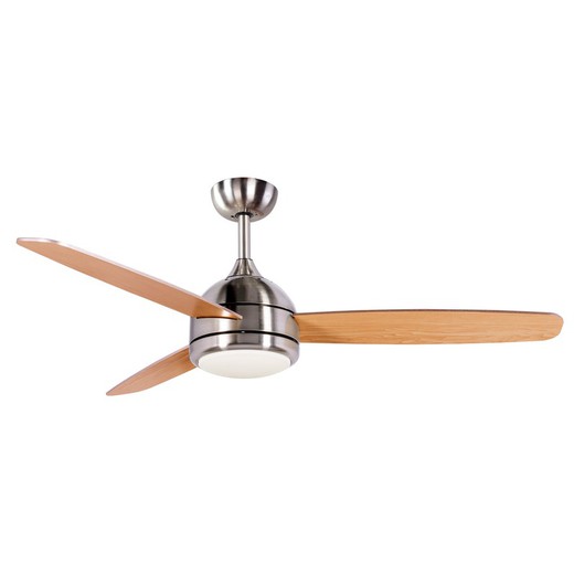 Wood and iron ceiling fan in natural and silver, Ø 132 x 40 cm | Sirocco DC