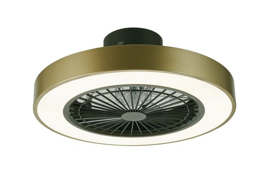 Ventilatore da Soffitto in Metallo con Luce Led Mumbai Oro/Nero, Ø50