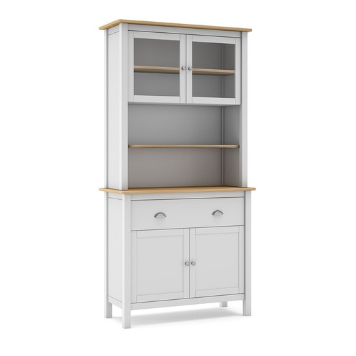 Wooden display cabinet in white and natural, 90 x 40 x 180.5 cm | Misti