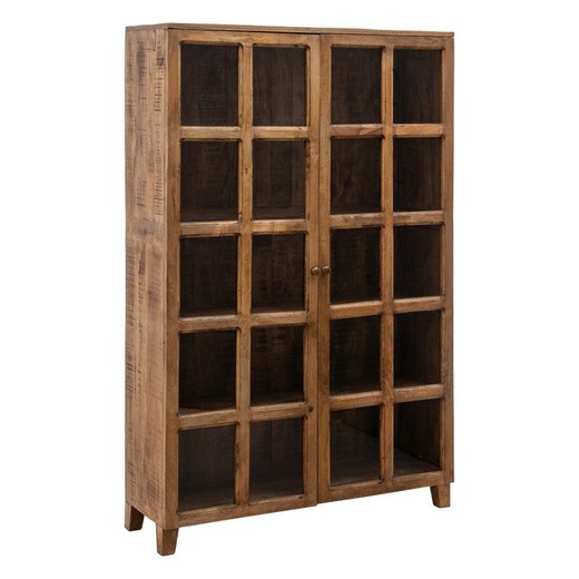 Natural wood and glass display case, 120 x 40 x 194 cm