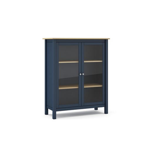 Pine and glass cabinet in blue, 90 x 40 x 110 cm | misty