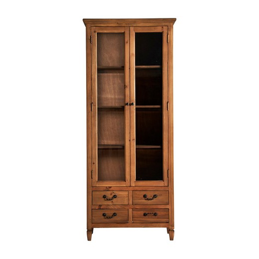 Pine and natural glass display cabinet, 80 x 38 x 190 cm | mens