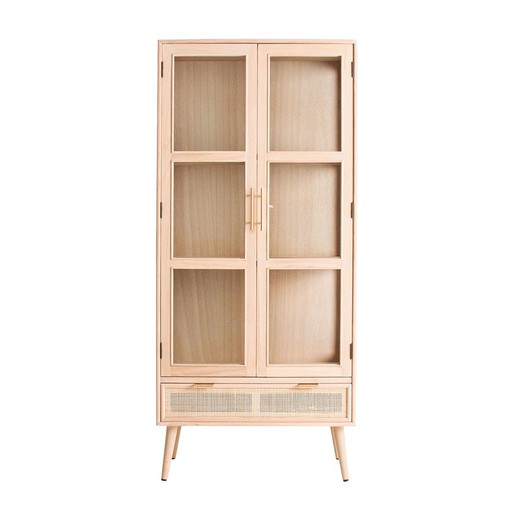 Tsaki display cabinet in pine wood, 72x40x158 cm