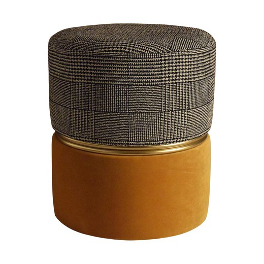 VP INTERIORISMO-Puff cilindro tapizado beige y negro, 35x40 cm