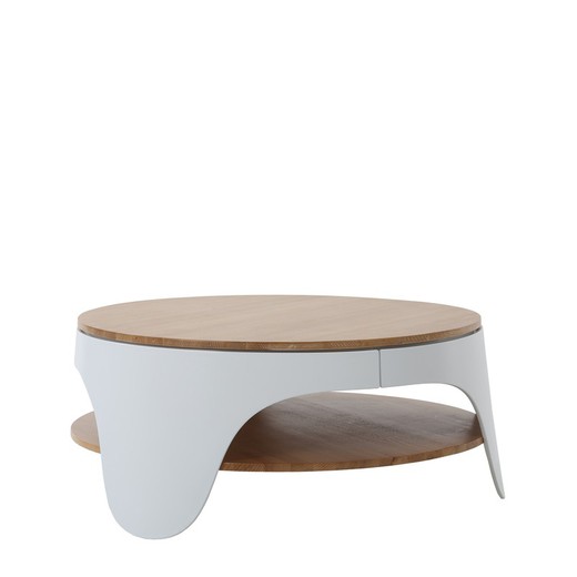 YERA-Ronde salontafel met twee natuurlijke en witte hoogtes, Ø86,5 x 37,5 cm