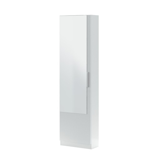 Sapateira 1 porta com espelho, 6 alturas e 12 nervuras, em branco, 50 x 22 x 180 cm