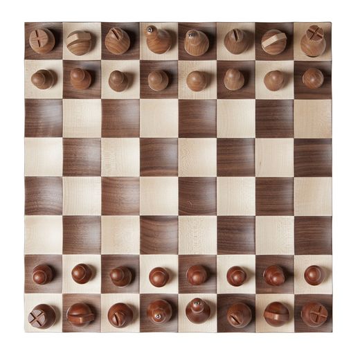 Jeu d'échecs en noyer naturel, 38 x 38 x 11 cm | Osciller