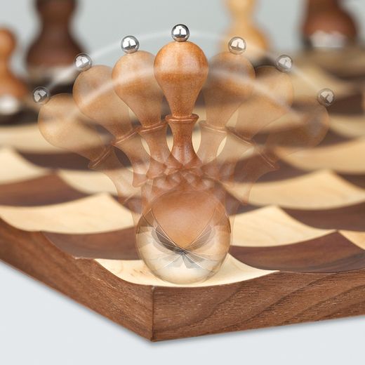 Jeu d'échecs en noyer naturel, 38 x 38 x 11 cm | Osciller