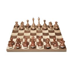 Jeu d'échecs en noyer naturel, 38 x 38 x 11 cm | Osciller