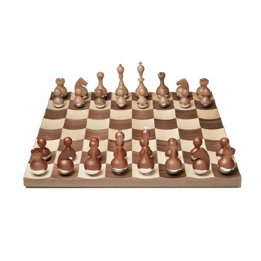 Jeu d'échecs en noyer naturel, 38 x 38 x 11 cm | Osciller