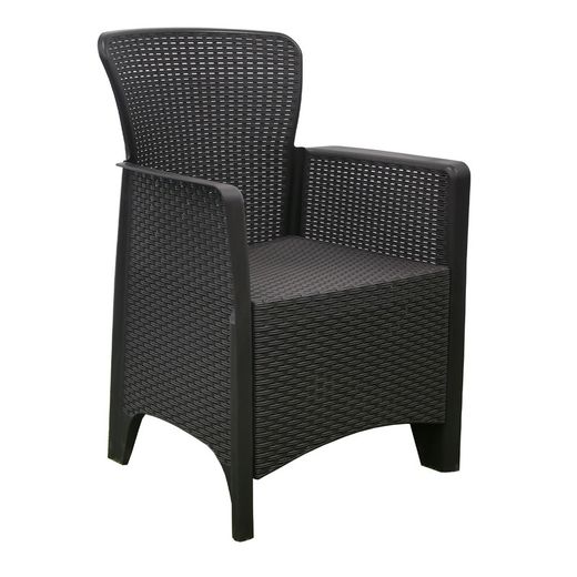 ALBA - Set da giardino in resina con 2 poltrone + tavolo grigio antracite