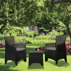 ALBA - Set da giardino in resina con 2 poltrone + tavolo grigio antracite