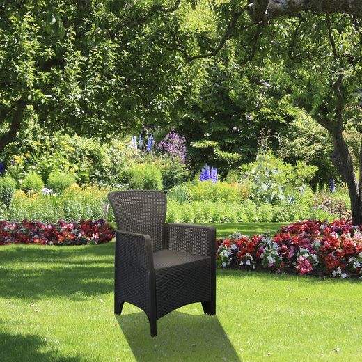 ALBA - Set da giardino in resina con 2 poltrone + tavolo grigio antracite