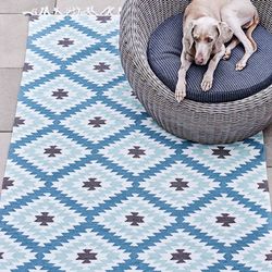 Alfombra de Exterior de Polietileno Reciclado Azul/Verde, 60x90 cm