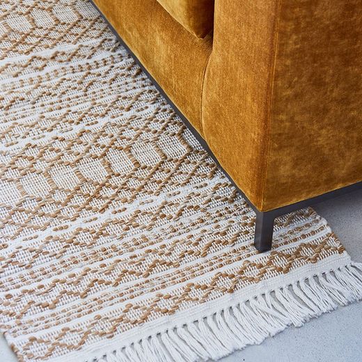 Alfombra de Exterior de Polietileno Reciclado Mostaza/Beige, 70x140 cm