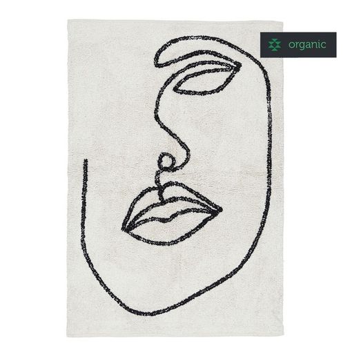 Tapis noir et blanc en coton bio Face abstraite 140x200 cm