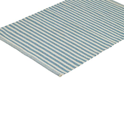 Alfombra Rayas de Algodón Reciclado Azul Claro/Beige 60x90 cm