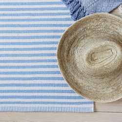 Alfombra Rayas de Algodón Reciclado Azul Claro/Beige 60x90 cm