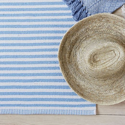 Alfombra Rayas de Algodón Reciclado Azul Claro/Beige 60x90 cm
