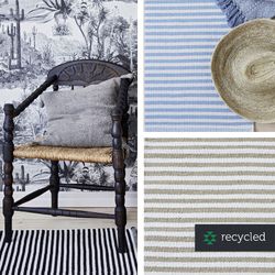 Alfombra Rayas de Algodón Reciclado Azul Claro/Beige 60x90 cm