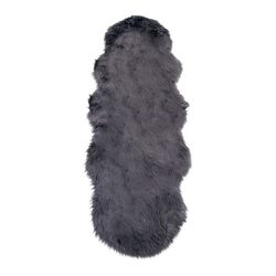Tappeto in pelle artificiale grigia, 180 x 60 x 6,5 cm | Pelle di agnello artificiale