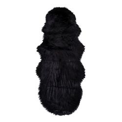 Tapete de couro artificial preto, 180 x 60 x 6,5 cm | Pele de cordeiro artificial