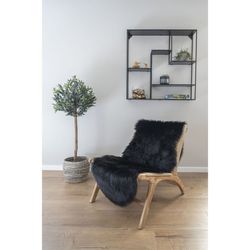 Tapete de couro artificial preto, 180 x 60 x 6,5 cm | Pele de cordeiro artificial