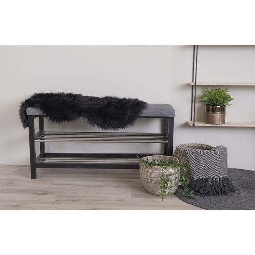 Faux Fur Rug in Black, 85 x 50 x 6.5 cm | Lambskin Artificial