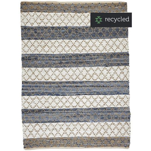 Alfombra de Yute y Algodón Reciclado Azul y Marfil 130x180 cm