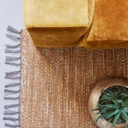 Alfombra de Exterior de Polietileno Reciclado Mostaza/Natural, 70x250 cm