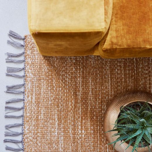 Alfombra de Exterior de Polietileno Reciclado Mostaza/Natural, 70x250 cm