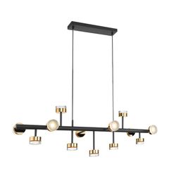 Lámpara de techo ALTAIS II negra y oro de altura regulable, 117x42x37 cm