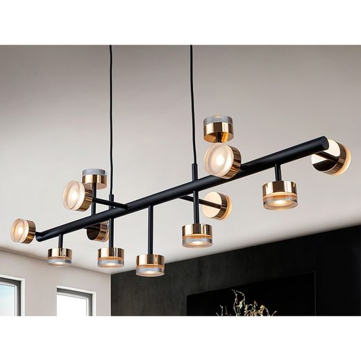 Lámpara de techo ALTAIS II negra y oro de altura regulable, 117x42x37 cm