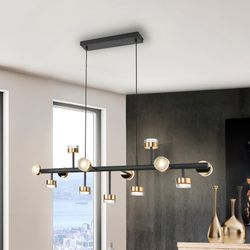 Lámpara de techo ALTAIS II negra y oro de altura regulable, 117x42x37 cm