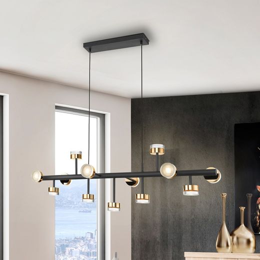 Lámpara de techo ALTAIS II negra y oro de altura regulable, 117x42x37 cm