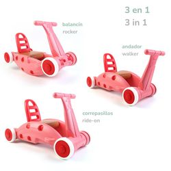 3-in-1 resin walker, rocker and ride-on in pink, 63 x 32 x 38 cm | Children