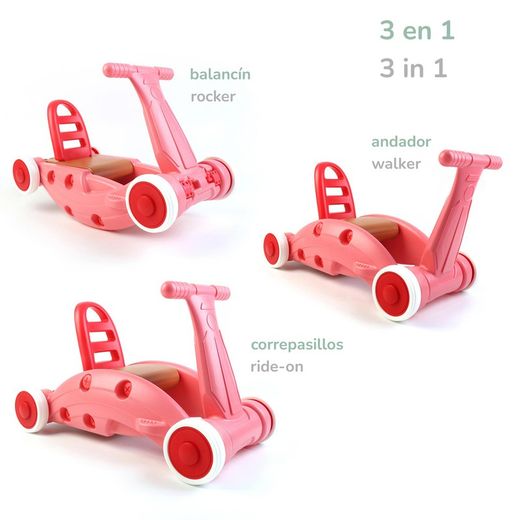 3-in-1 resin walker, rocker and ride-on in pink, 63 x 32 x 38 cm | Children